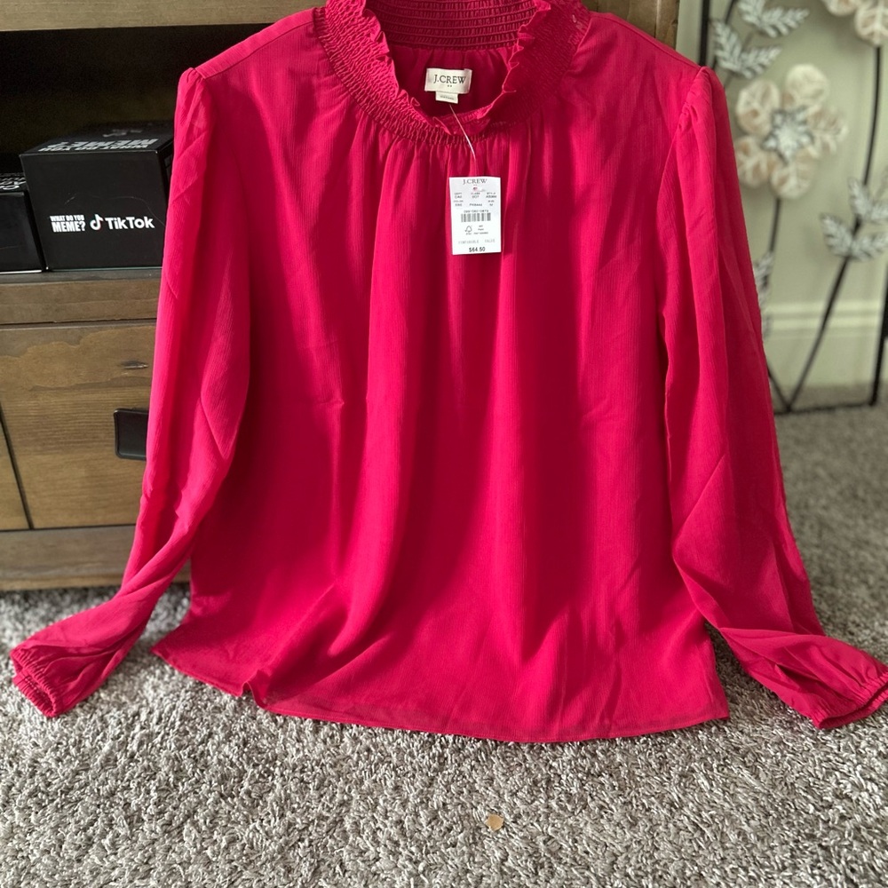 J. Crew Pink Ruffled Bib Collar Blouse